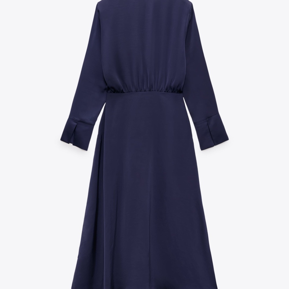 Zara Satin Effect Buttoned Dress - Deep Blue - Picture 2 of 4
